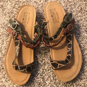 Anthropologie L'Artiste Spring Women Leather Sandals 41 sz 11.5 cork 1 i…